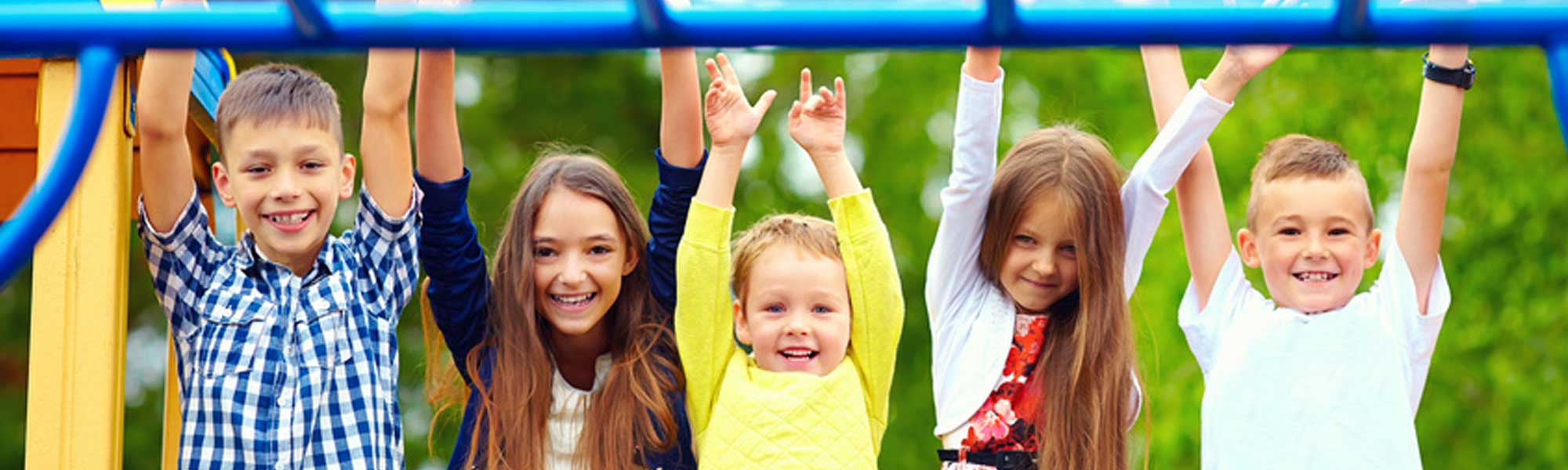 Children on play equipment